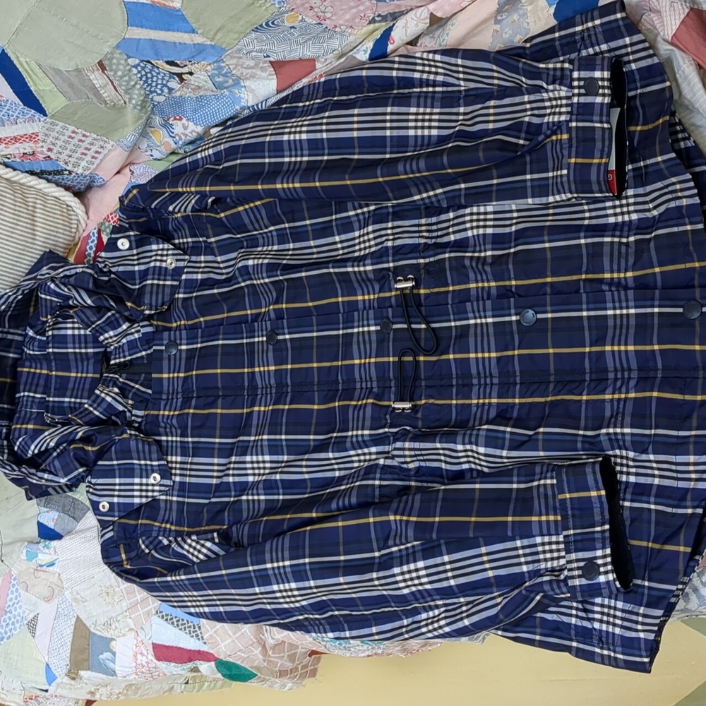 Brooks Brothers Blue Plaid Rain Hooded Jacket Size 4